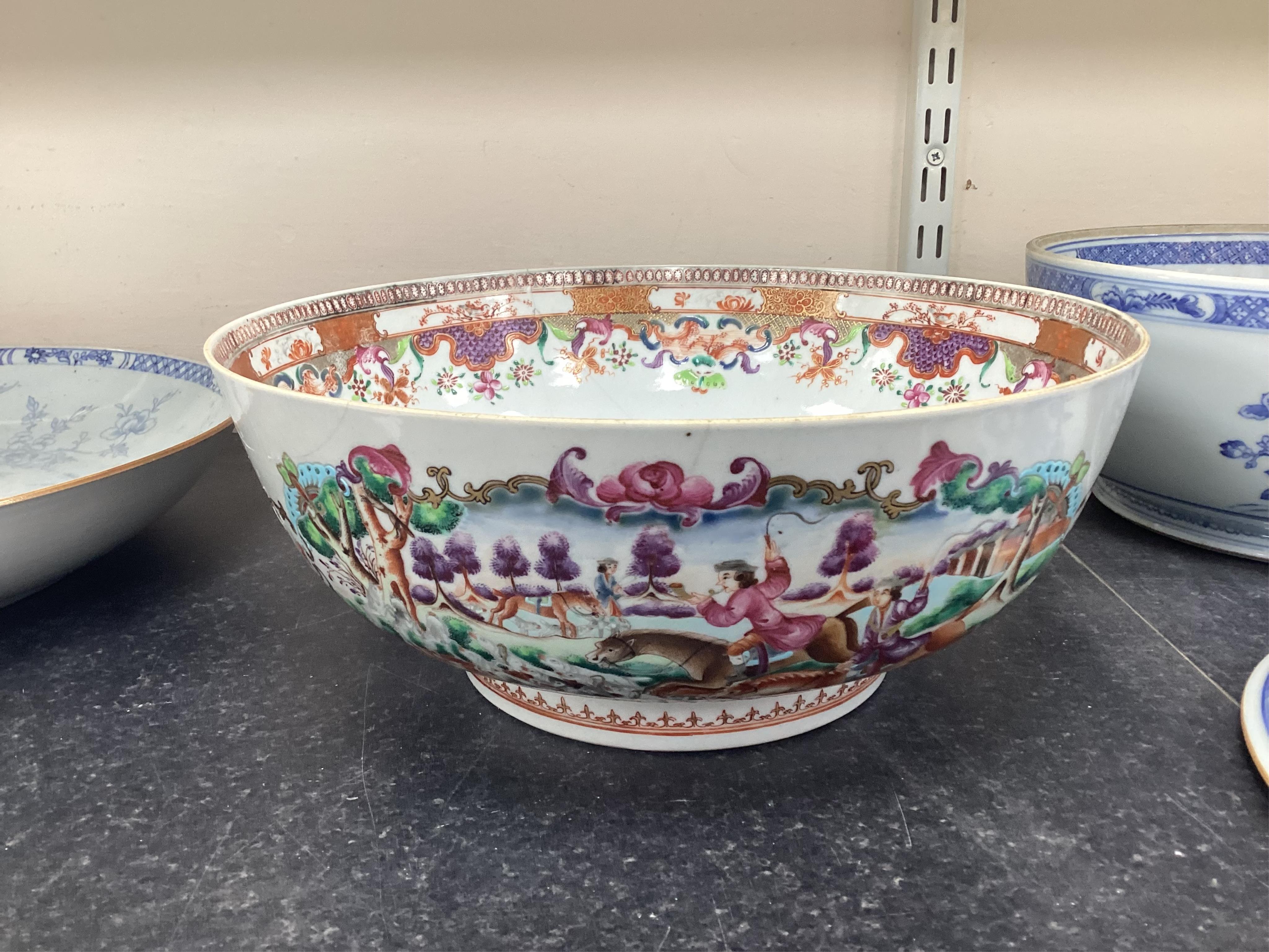 A Chinese export European subject ‘hunting’ punch bowl, Qianlong period